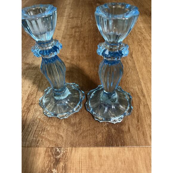 John Lewis Boho Blue Glass Candleholder Set of 2 Vintage Style Candlestick 15cm - Picture 9 of 11